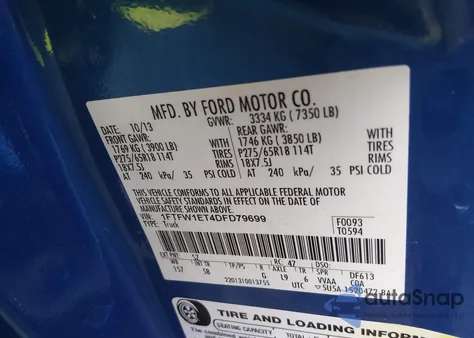 2013 Ford F-150 Fx4 z USA, uszkodzony, nr VIN 1FTFW1ET4DFD79699